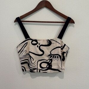 Magaschoni Black and Cream Abstract Crop Top